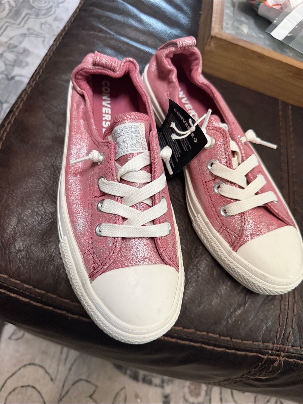 Converse Pink Metallic Low-Top Sneakers with White Accents